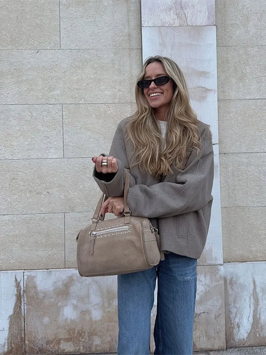 V-neck Single Breasted Wool Coat deep khakis / S