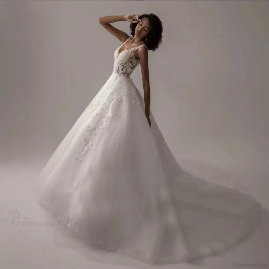 V-Neck Sleeveless Lace Wedding Dress weddingdress-250223