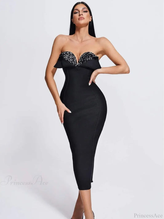 V-Neck Strapless Black Party Dress / S Partydress-241208