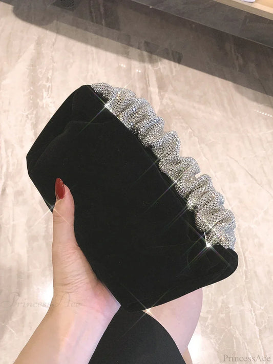 Velvet Rhinestone Formal Evening Clutch Purse Black clutchbag-250126