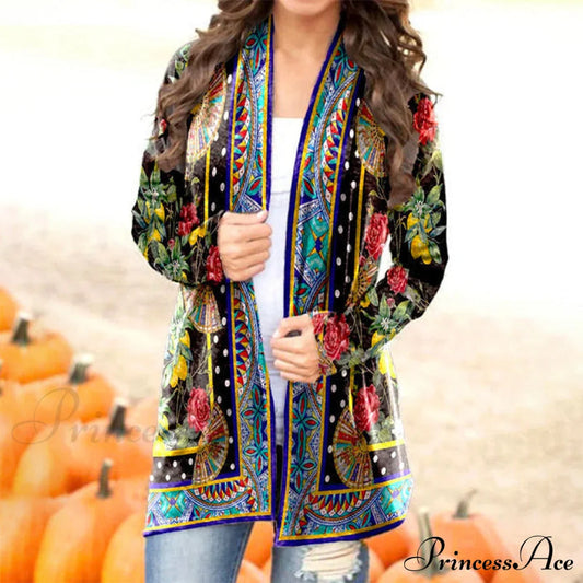 Vintage Floral Print Cardigan Multicolor best Best Sellings cardigan cardigans clothes Plus Size Sale tops Topseller