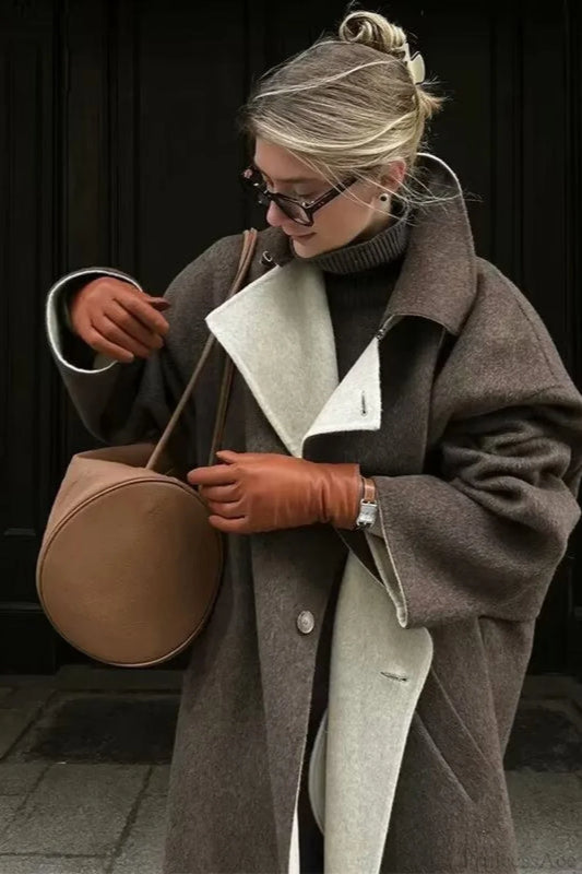 Vintage Elegant Double Faced Wool Coat Dark brown / S