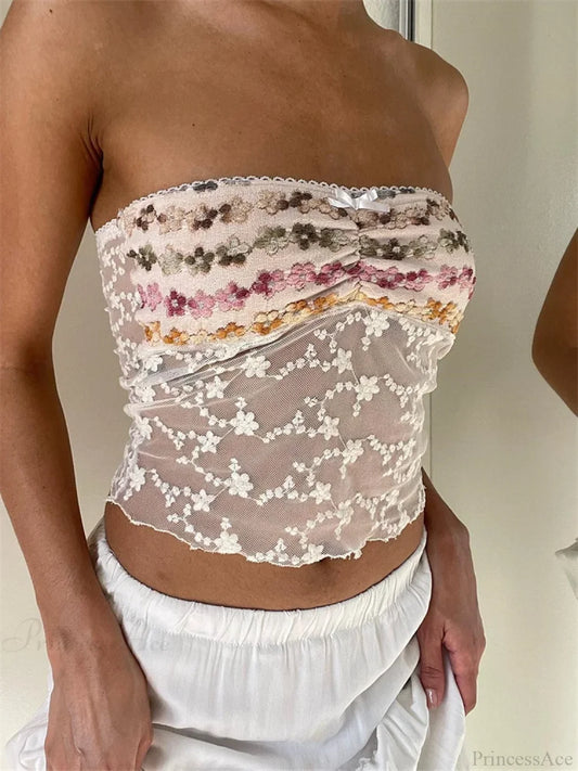 Vintage Embroidery Flower Strapless Tube Crop Top croptop-250126