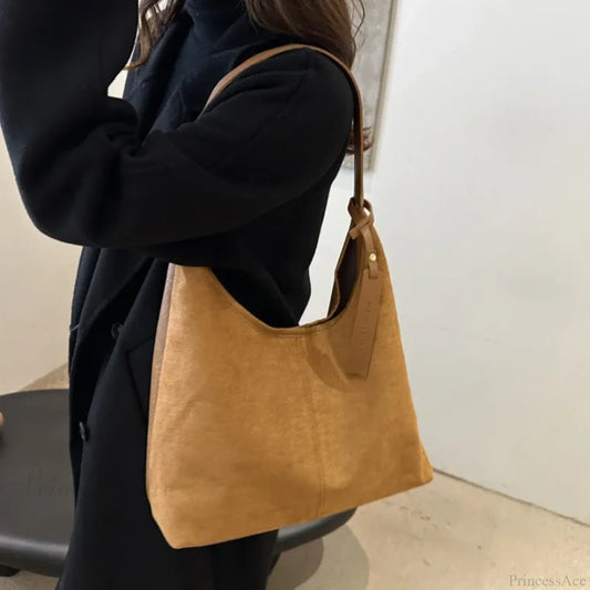 Vintage Faux Suede Large Shoulder Tote Bag shoulder-250126