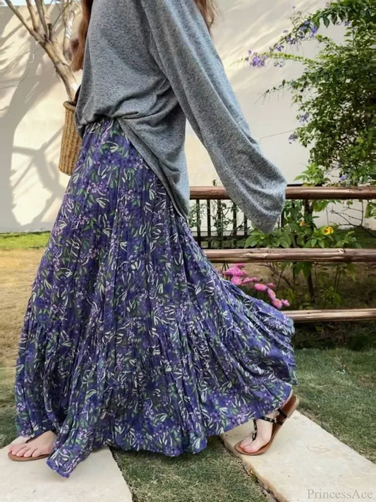 Vintage Floral Skirt for Women 2025 Summer High Waist Y2K skirt-250126