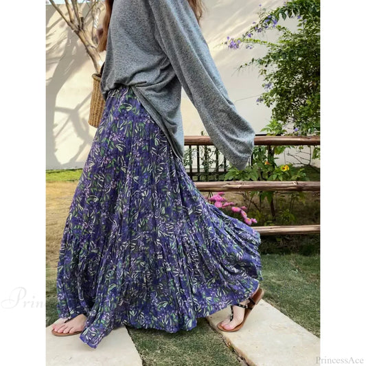 Vintage Floral Skirt for Women 2025 Summer High Waist Y2K Mixed / S skirt-250126
