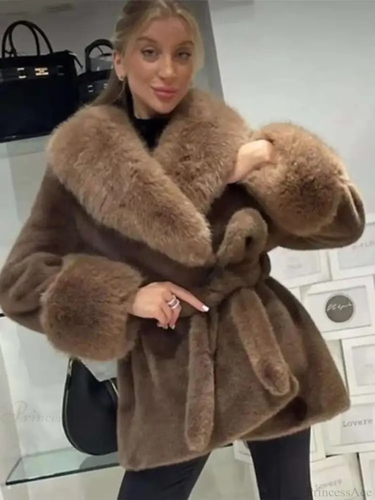 Vintage Fox Fur Belted Luxury Coat Leopard / L