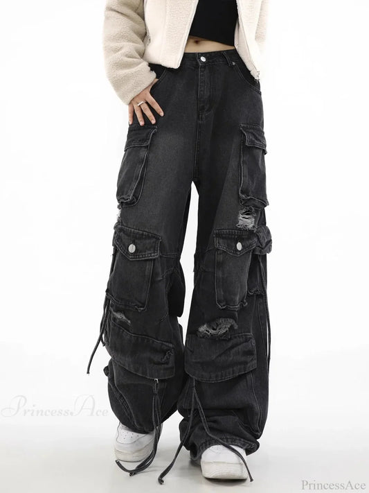 Vintage Gothic Broad-Leg Ebony Denim Pant