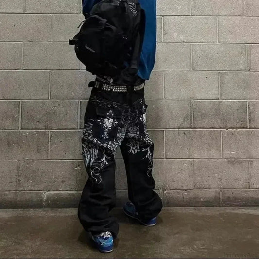 Vintage Gothic Cross Wings Stitched Pant