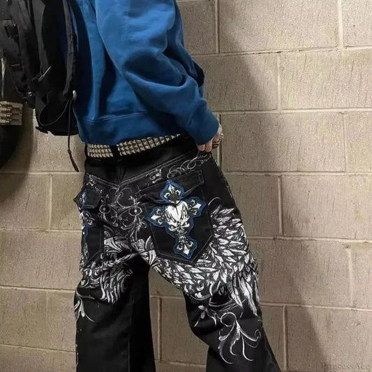 Vintage Gothic Cross Wings Stitched Pant black / M