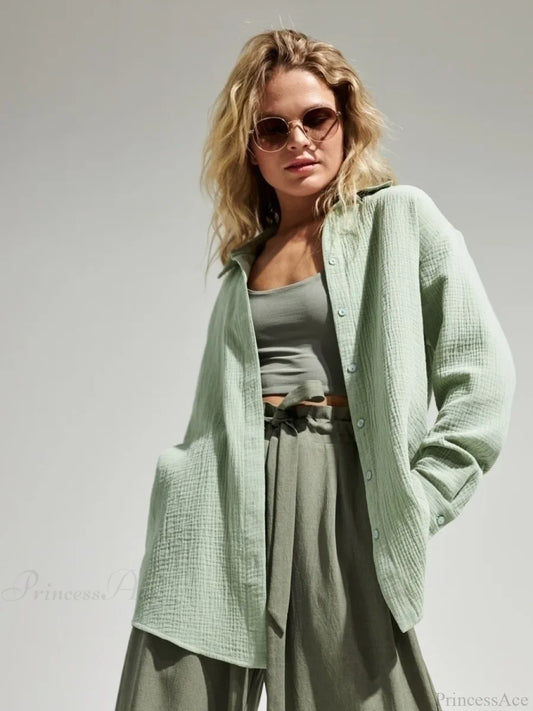 Vintage Loose Fit Blouse Light Green / S blouse-250223