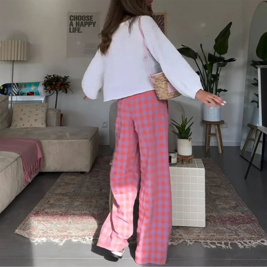 Vintage Plaid High Waist Loose Casual Aesthetic Pant pant-250223