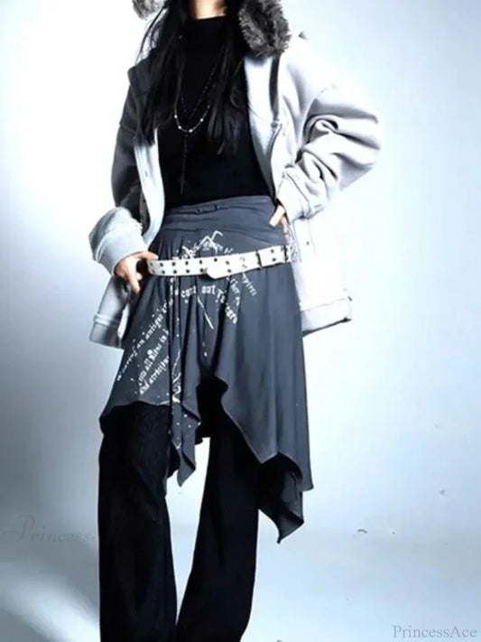 Vintage Print Retro Harajuku Skirt gray / S