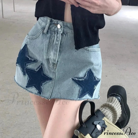 Vintage Stars Retro Y2K Harajuku A-Line Korean Skirt Blue / S