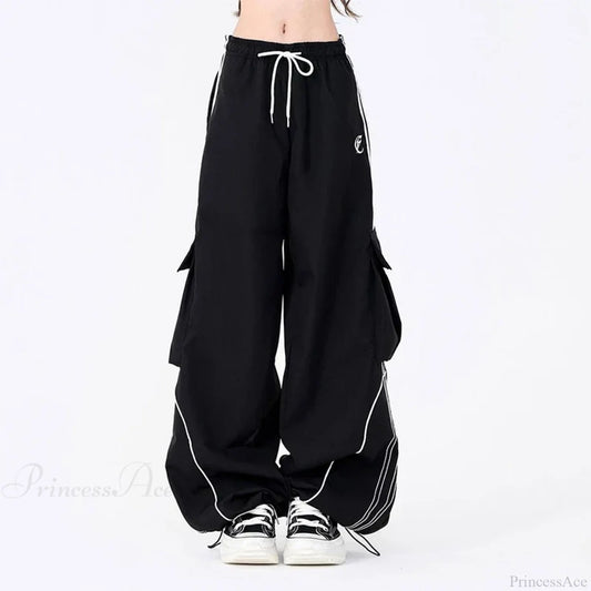 Vintage Stripe Hip Hop Cargo Pants Black / S
