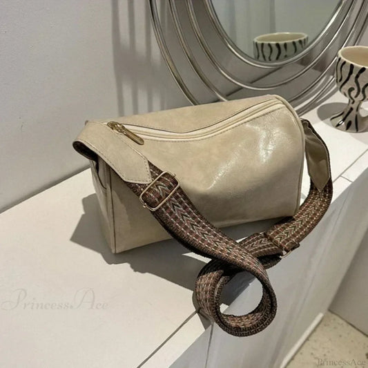 Vintage Wide Strap Crossbody Shoulder Bag Beige shoulder-250126