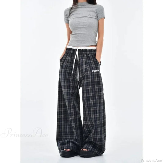 Vintage Y2K Plaid Women Sweatpants Pants black / S