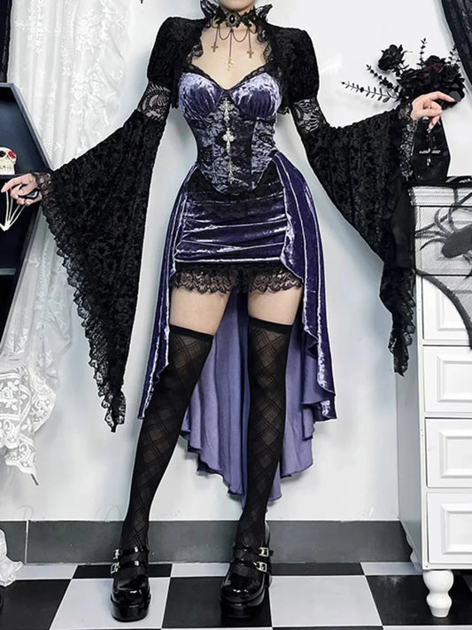 Violet Lace Cross Bodice Midi Dress