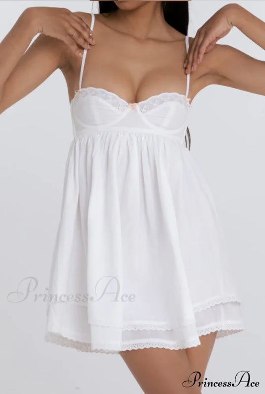 White Spliced Embroidery Lace Bra Corset Mini Dress Dresses