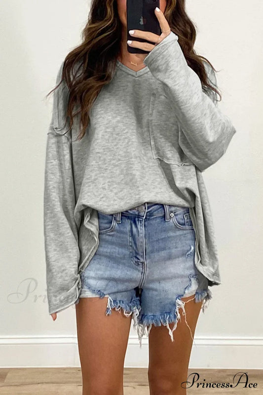 With - Arm Oversized Top Pockets Drop Gray Tops