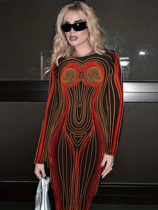 With Striped Long Body Shape Out Design Gown Cut Sleeves S / Yellow Green Bodcyon Party Dress