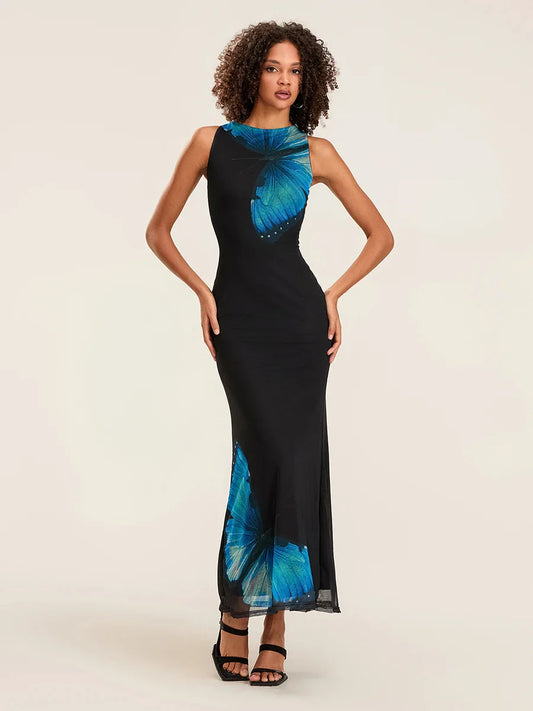 Floral Sleeveless Bodycon Back Hollowed Lacing Tank Party Floral Dress floraldress-250126