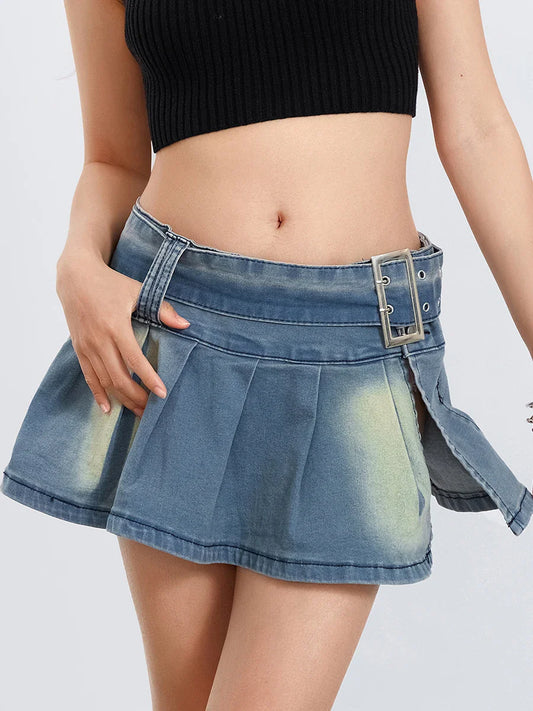 Belted Pleated A-Line Skirt skirts-250223