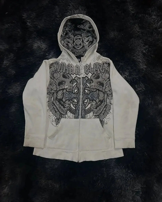 Y2K Gothic Skull Design Hoodie black7 / S