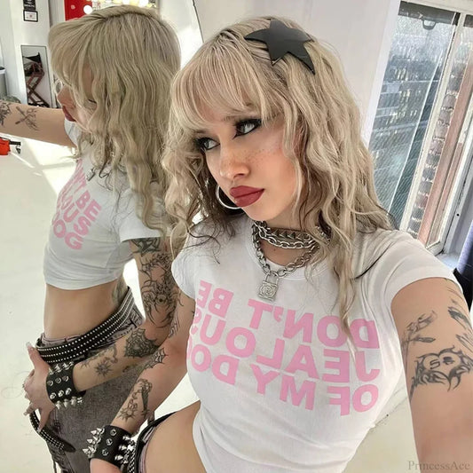 Y2k Harajuku Letter Print Crop Top T-shirt WHITE / S t-shirt-250223