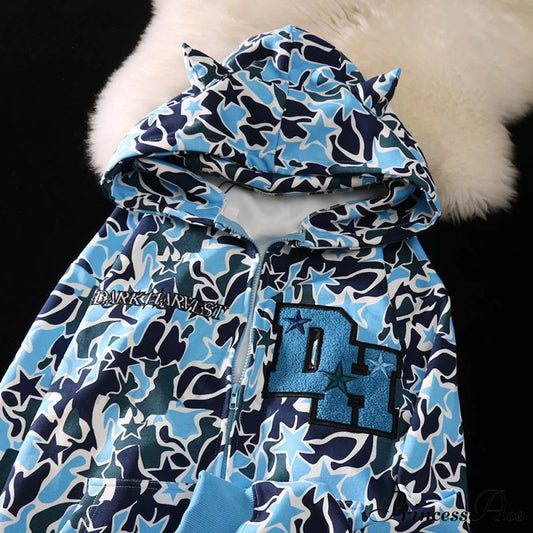 Y2K Hoodie Demon Streetwear Camouflage Up Embroidery Oversized Harajuku Zip Women 1 / S