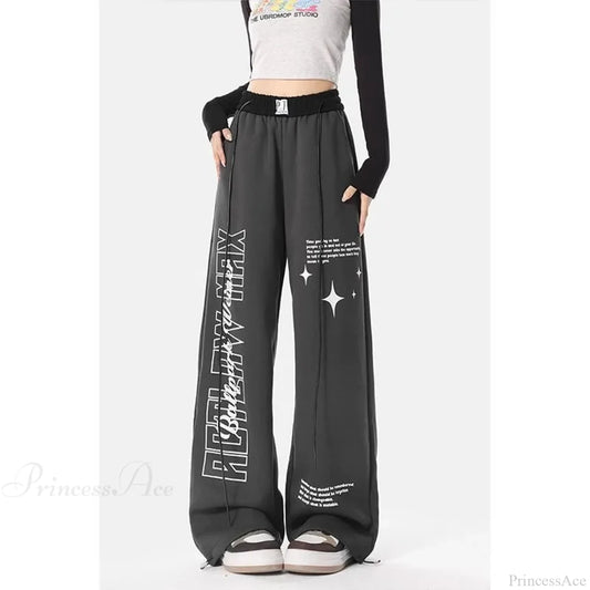 Y2K Letter Print Pants Black / S