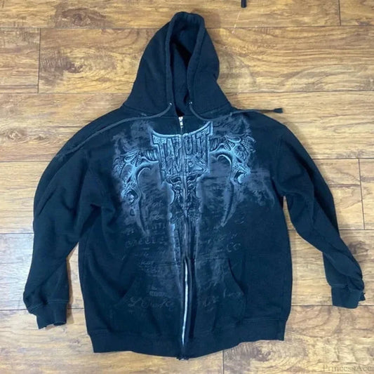 Y2K Mysterious Printed Zipper Hoodie