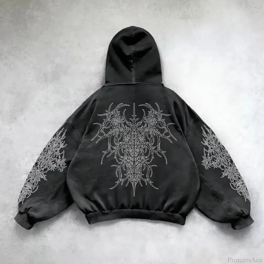 Y2K Mysterious Rap Urban Hoodie black1 / M