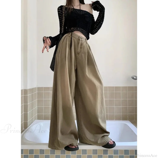 Y2K Oversized Cargo Baggy Women Pants coffee / S
