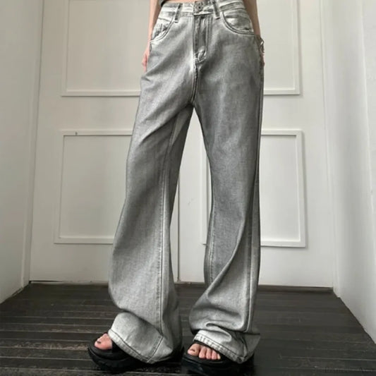 Y2K Vintage Loose Wide Leg Denim Pants grey / S