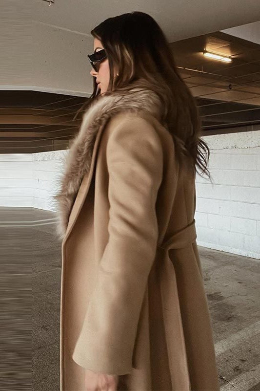 Vintage Chic Wool Blend Fur Collar Elegant Overcoat