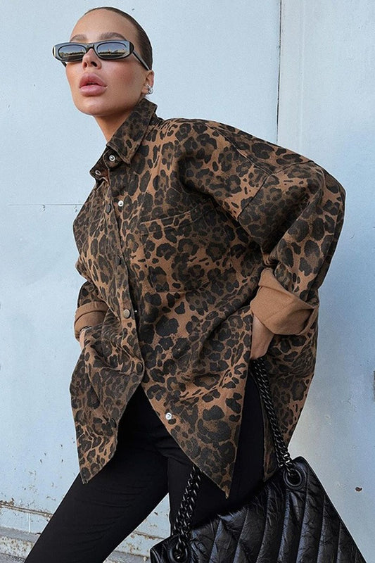 Herbst Vintage Leopard Print Casual Bluse