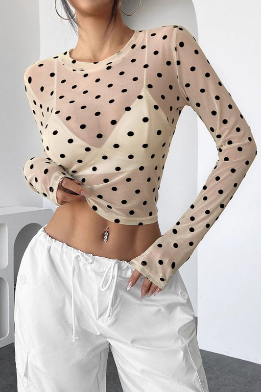 Polka Dot Sheer Mesh Crop Top