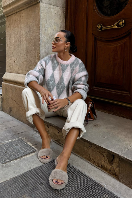 Hochwertiger Argyle-Strickpullover mit Rundhalsausschnitt für entspannte Freizeitaktivitäten