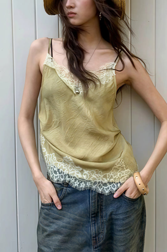 Acetate Lace Panel V Neck Cami Top