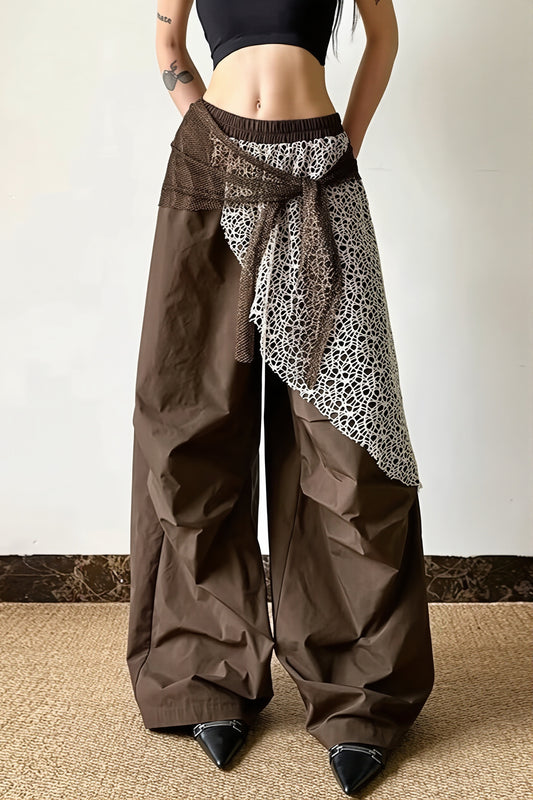 Lace Drape Overlay Wide Leg Pants