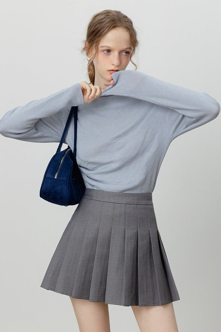Off-Shoulder Draped Collar Waist-Cinched Knit Top Pink / S
