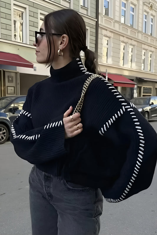 Contrast Thick Stitch Oversized Sweater