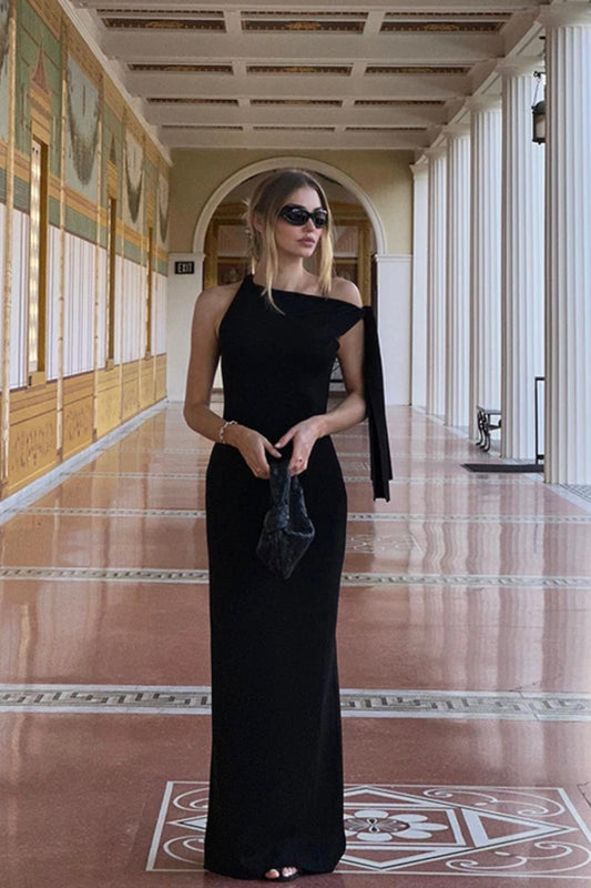 Jersey-Maxikleid mit Rundhalsausschnitt und einfarbiger Passform