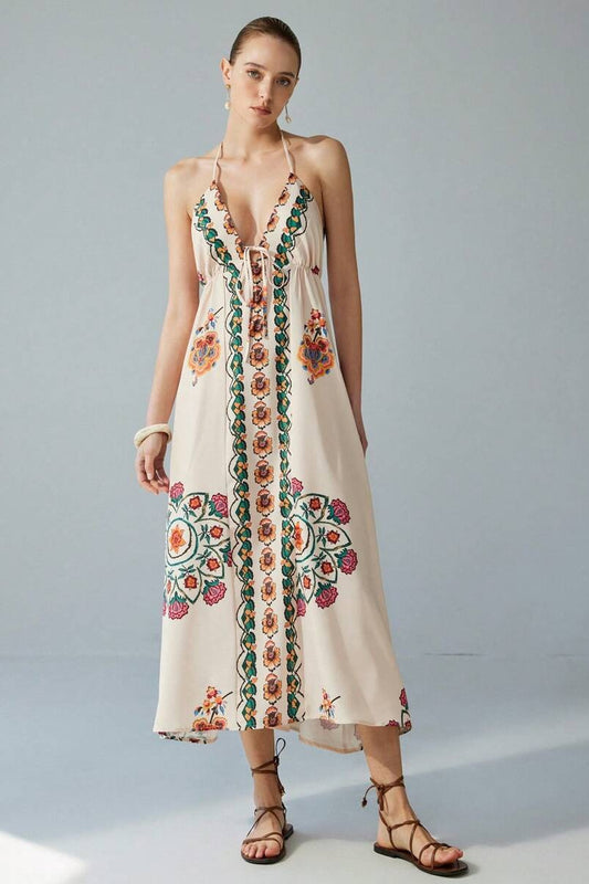 Buntes Maxi-Boho-Kleid mit Blumenmuster