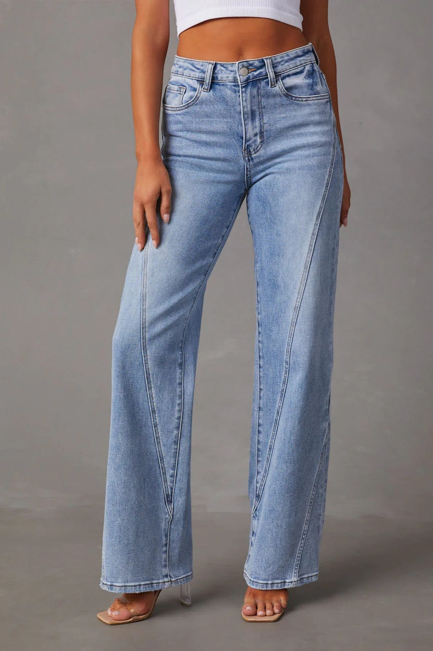 Washed Street Style Wide Leg Jeans Blue / S