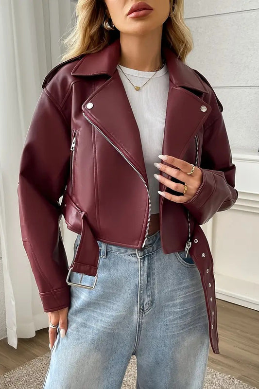 Vintage kurze PU-Lederjacke
