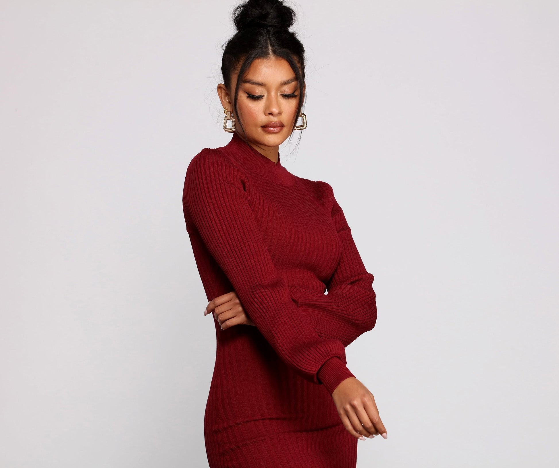 All Dolled Up Charming Ribbed Knit Mini Dress Sweaters