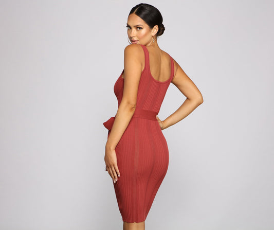 Slay In Style Ribbed Graceful Scoop Neck Midi Dress Sweaters-L