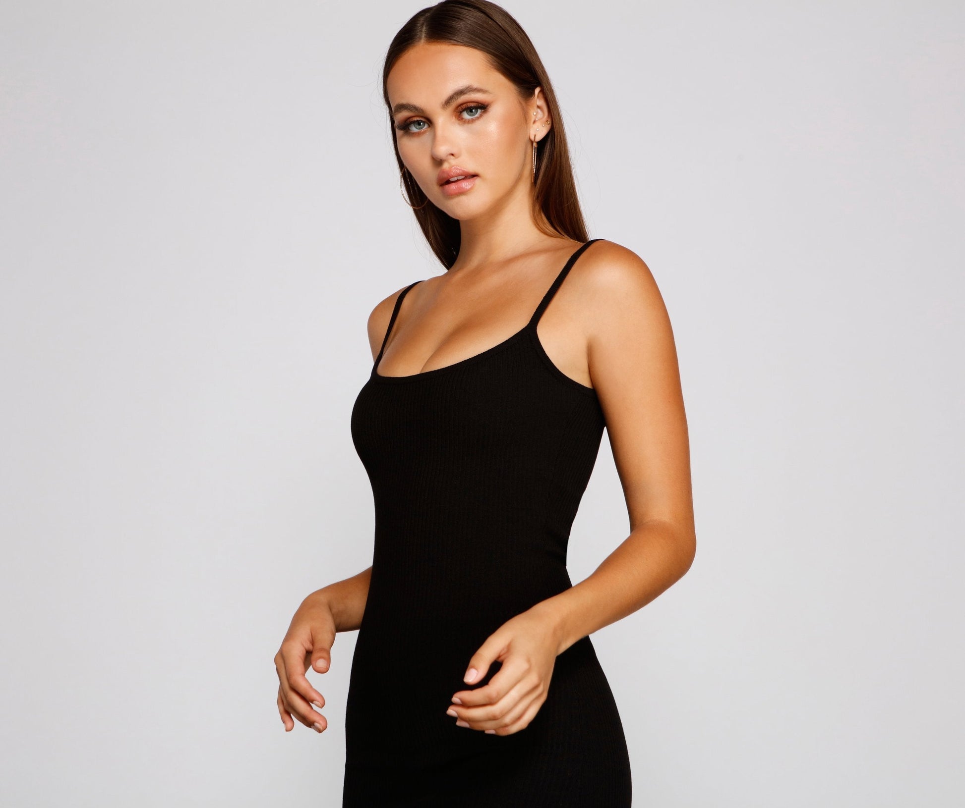 Casual Staple Ribbed Charming Knit Mini Dress Sweaters-L